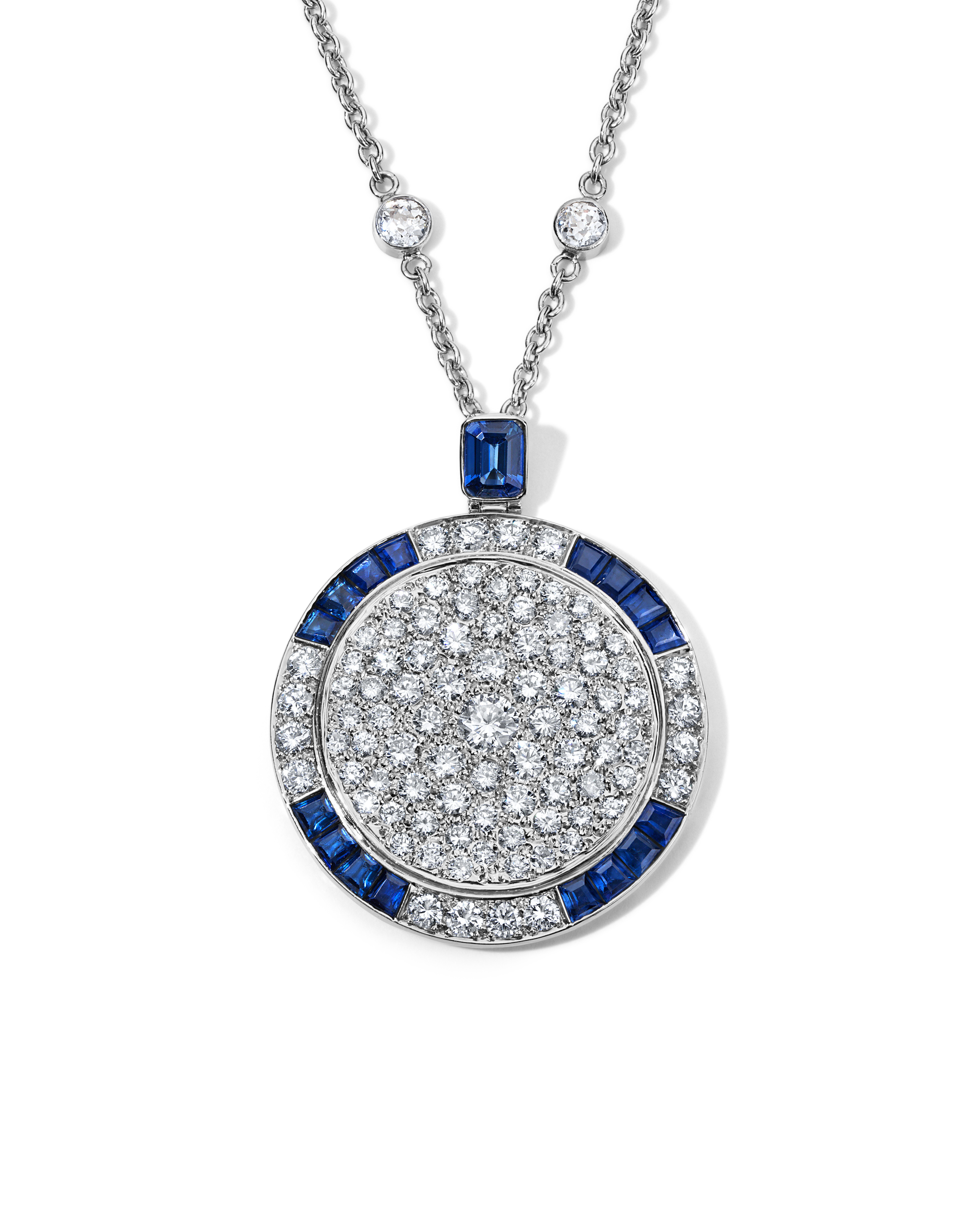 Sapphire Diamond Large Deco Medallion Necklace