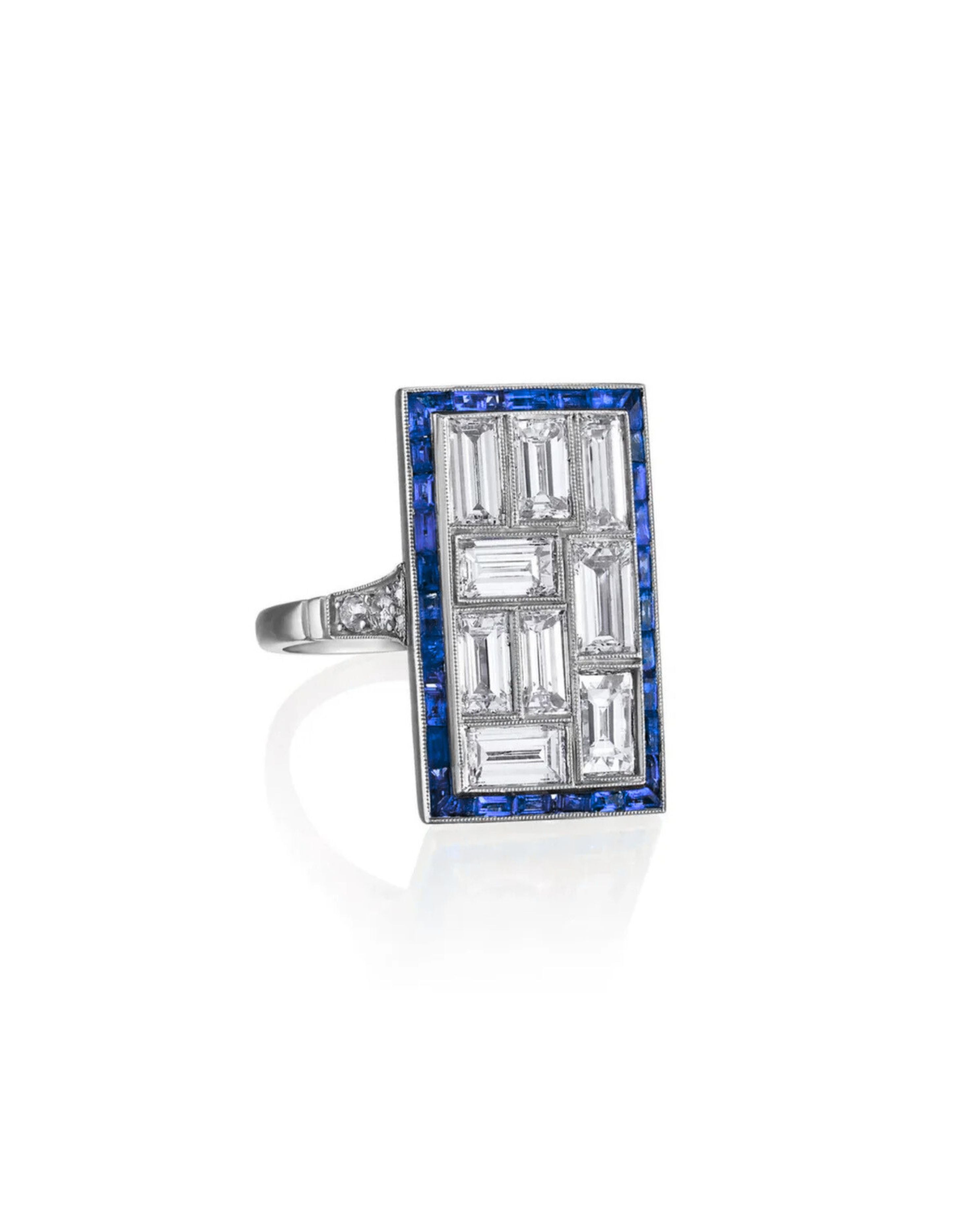 Mosaic Platinum Diamond & Sapphire Ring