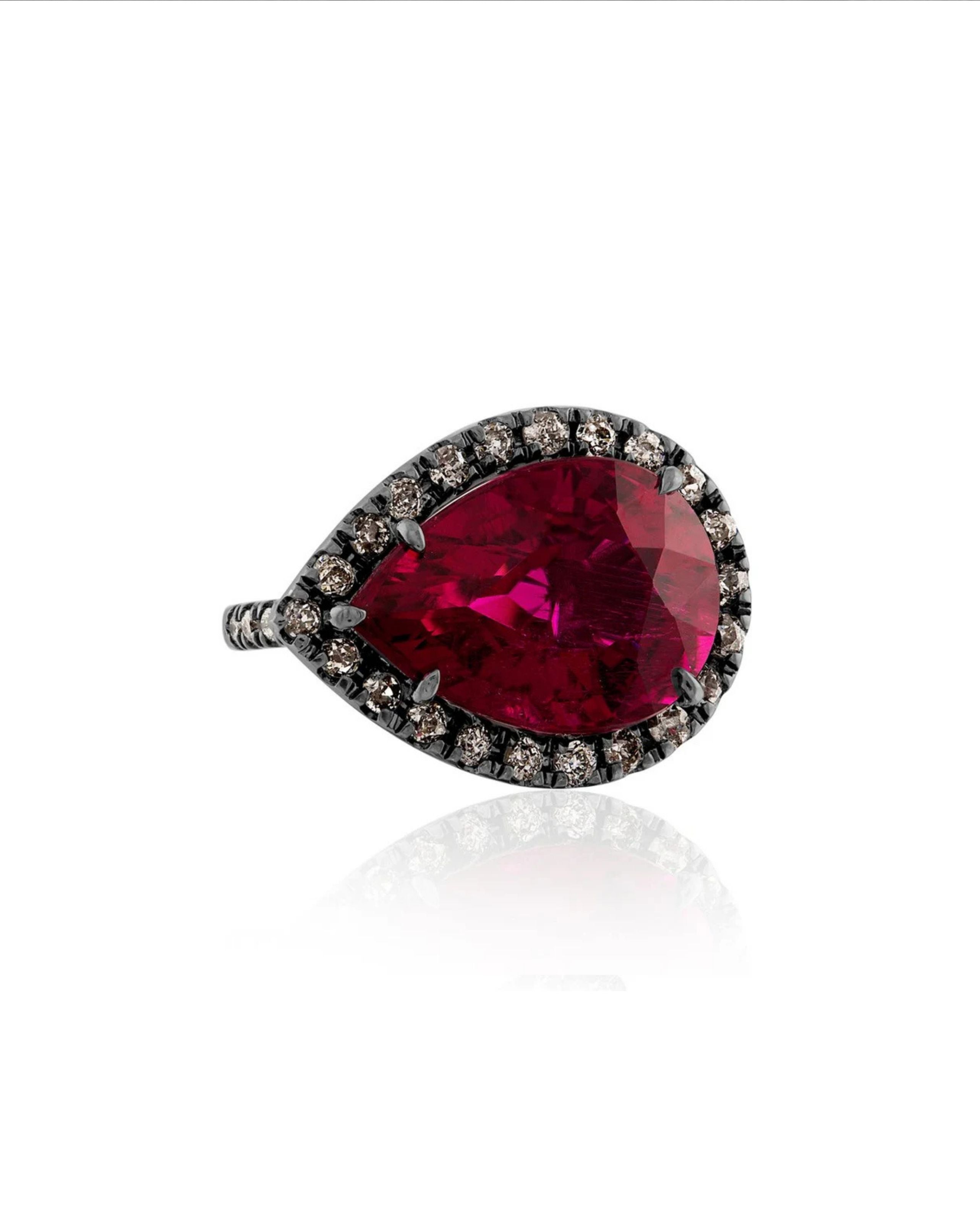Side Pear Rubellite Ring