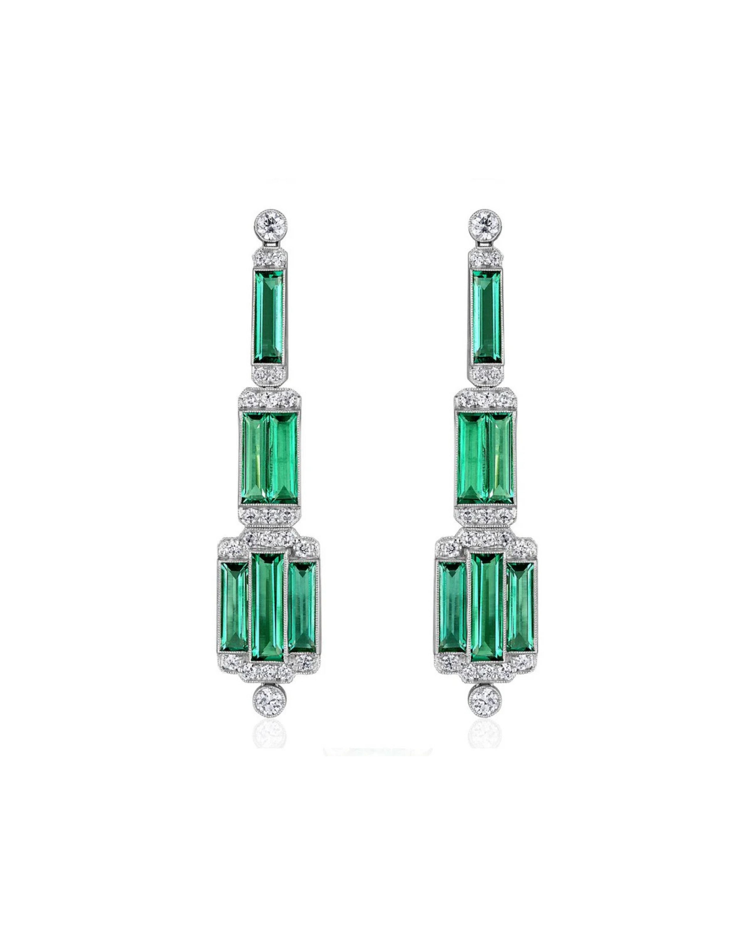 Towering Step Emerald Chandelier Earrings