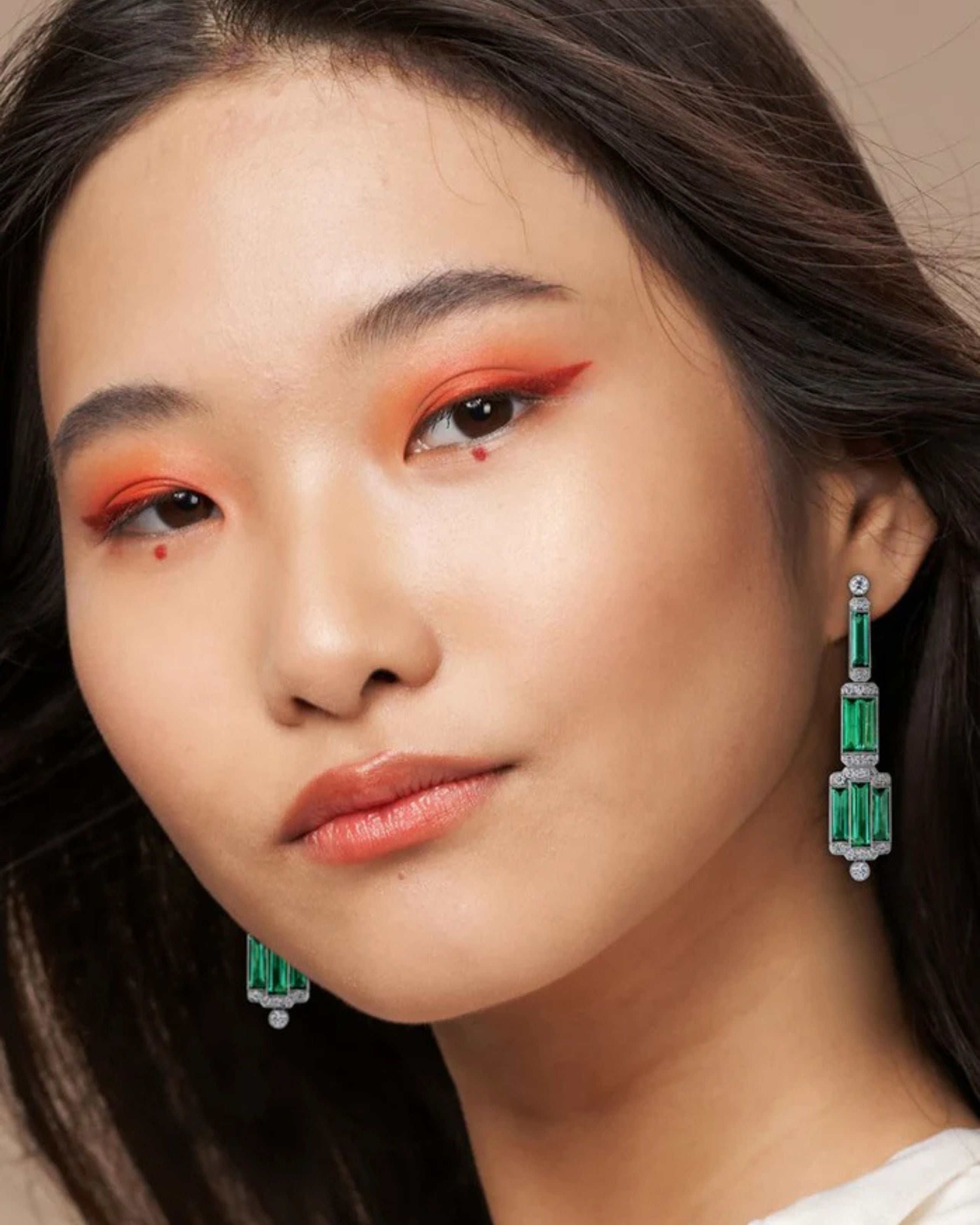 Towering Step Emerald Chandelier Earrings