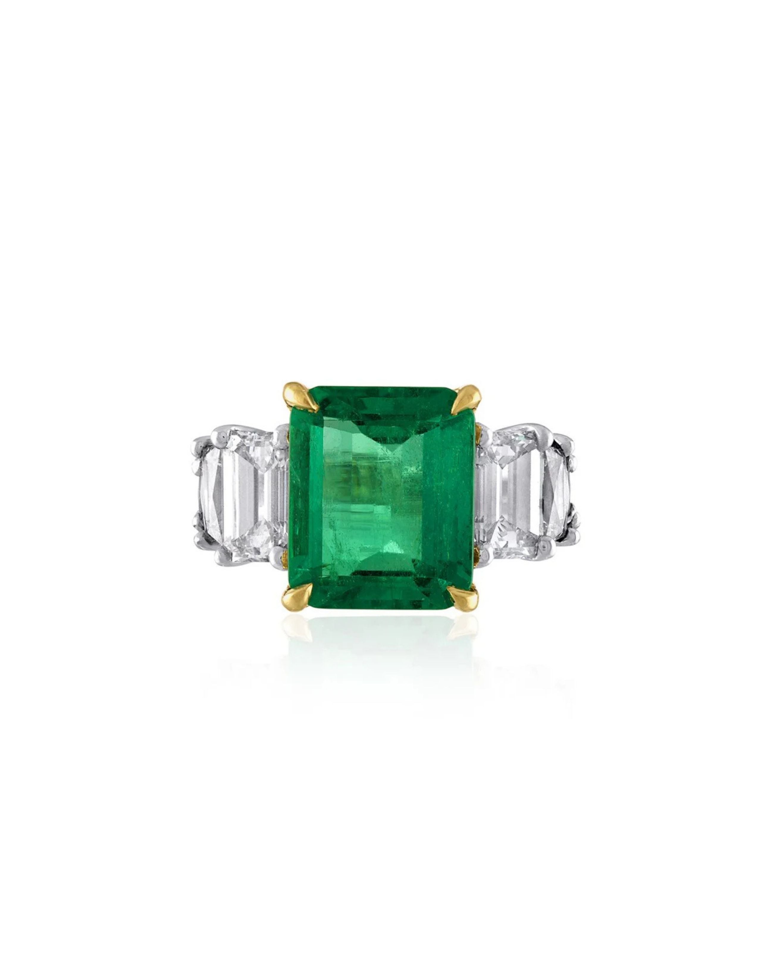 Triple Step Colombian Emerald Ring