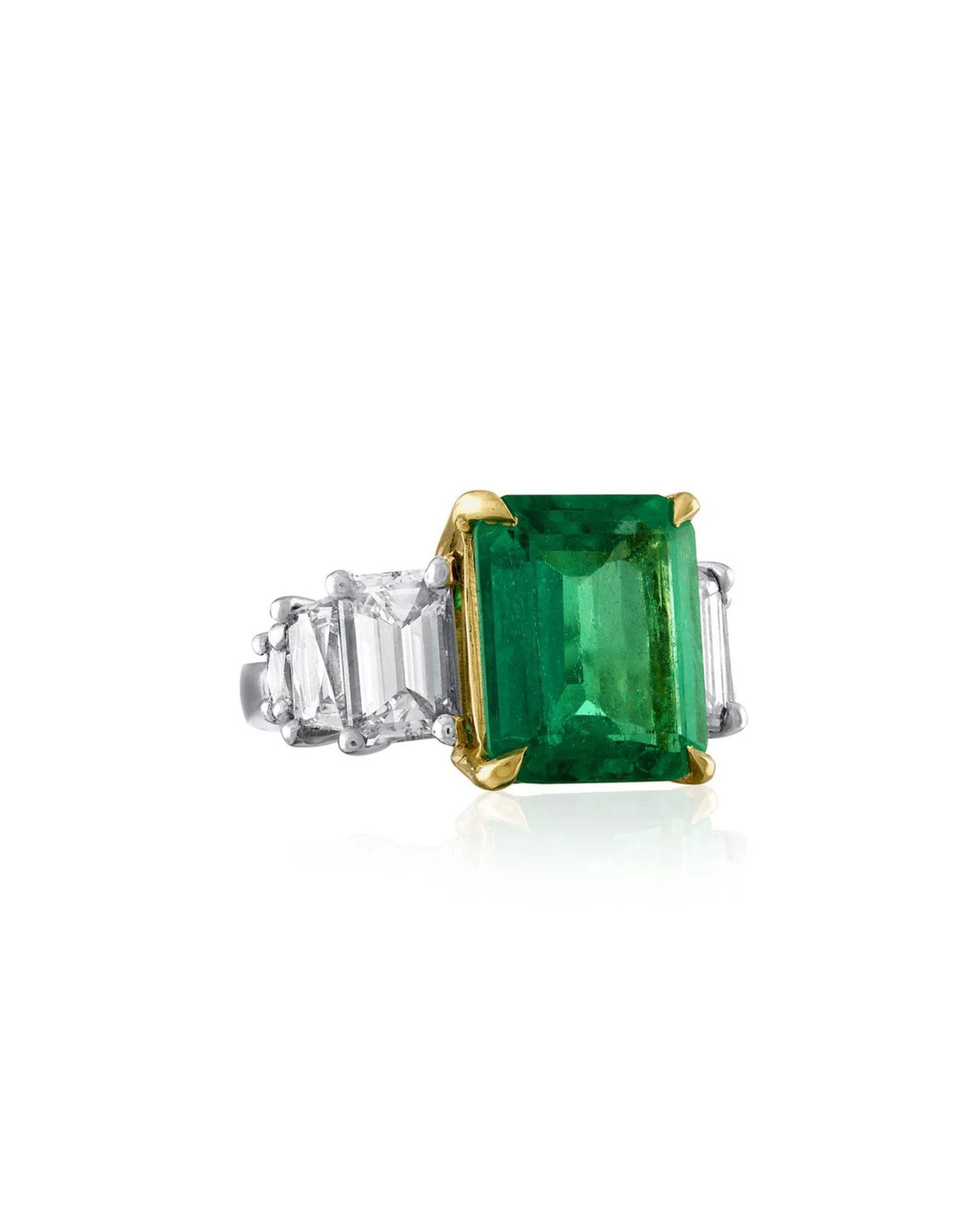 Triple Step Colombian Emerald Ring