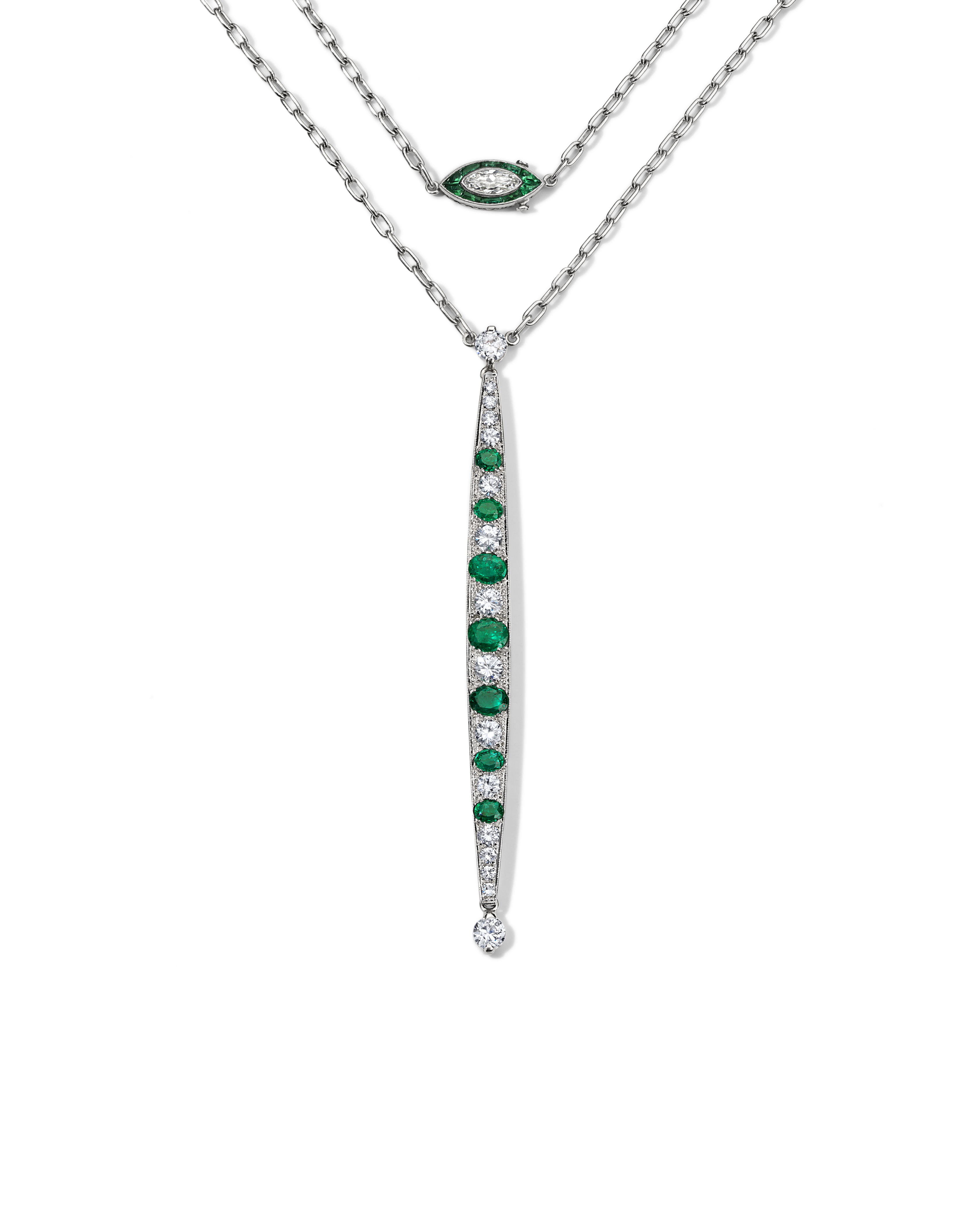Emerald and Diamond Double Wrap Bar Sautoir