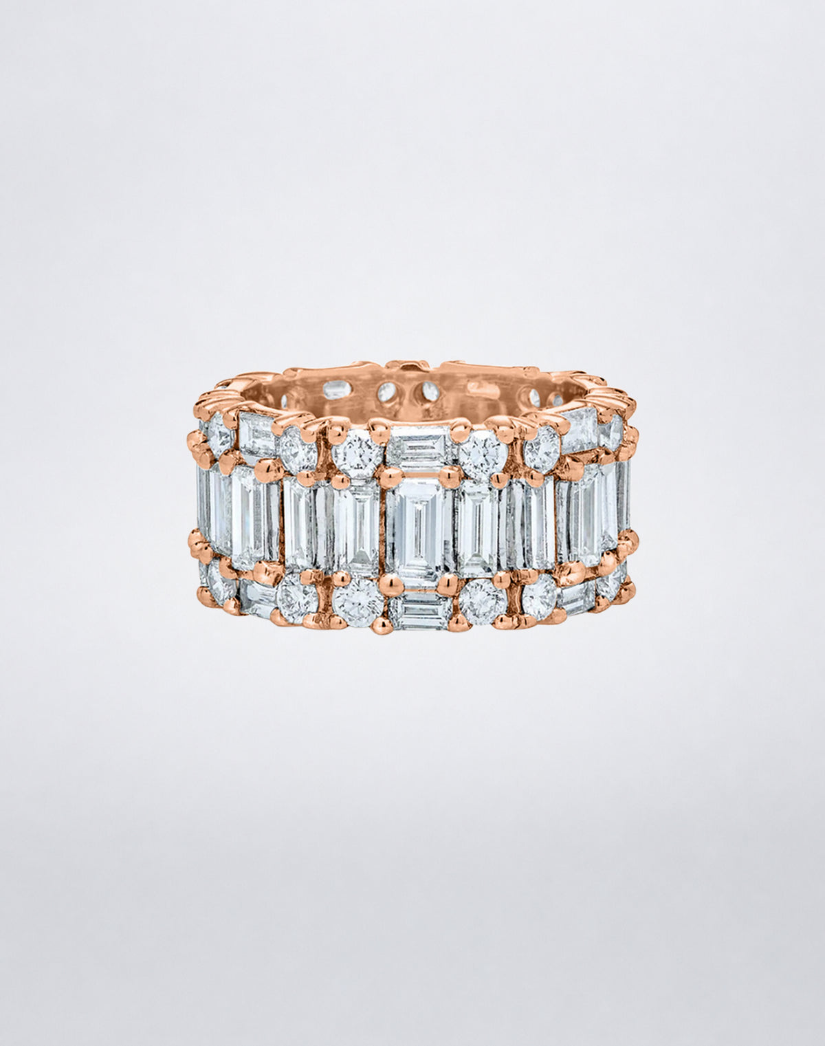 CLARITY³ Eternity Band in 18K rose gold with emerald-cut and round diamonds