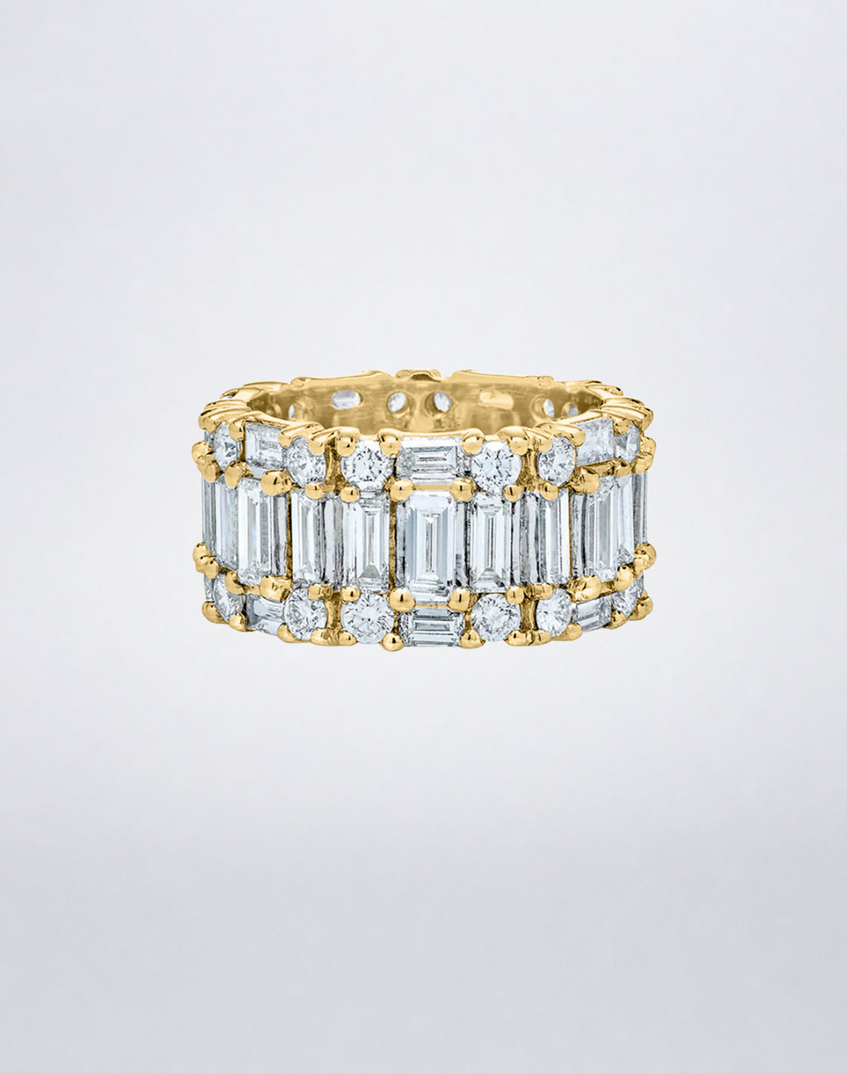 CLARITY³ Eternity Band in 18K yellow gold with emerald-cut and round diamonds