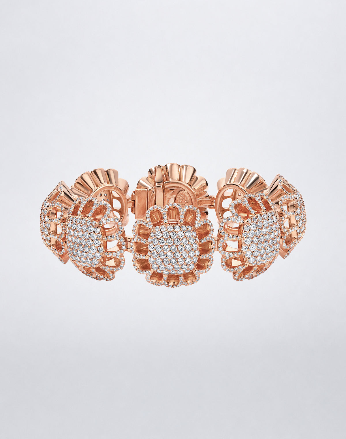 Mindi Mond New York Floating Hues All Diamond Bracelet with round brilliant diamonds in signature elliptical settings in 18K rose gold