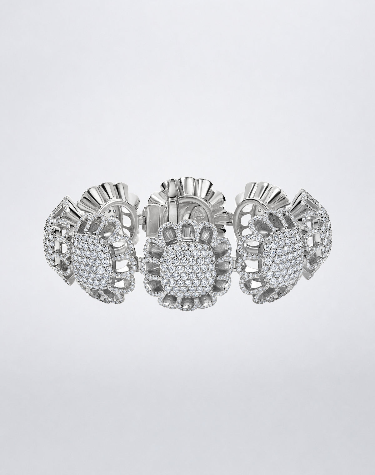 Mindi Mond New York Floating Hues All Diamond Bracelet with round brilliant diamonds in signature elliptical settings in 18K white gold