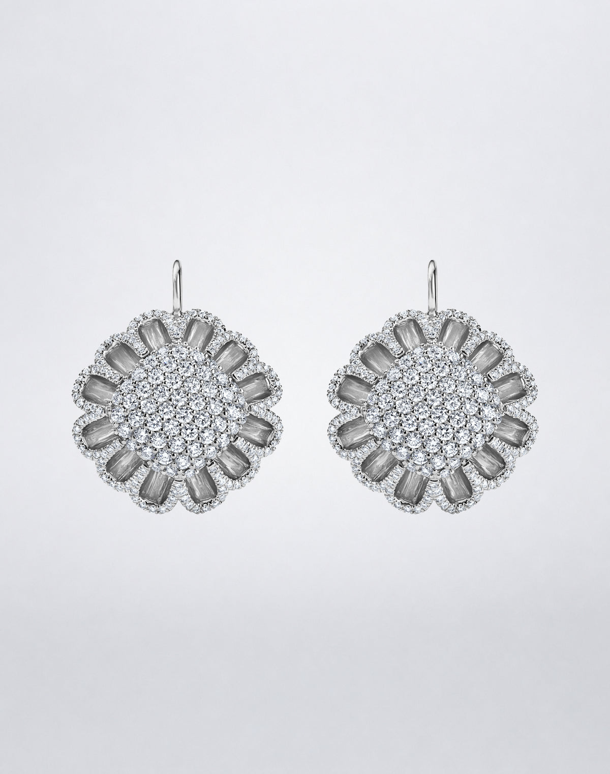 Mindi Mond New York Floating Hues All Diamond Mega Drop Earrings with diamonds in signature elliptical settings in 18K white gold