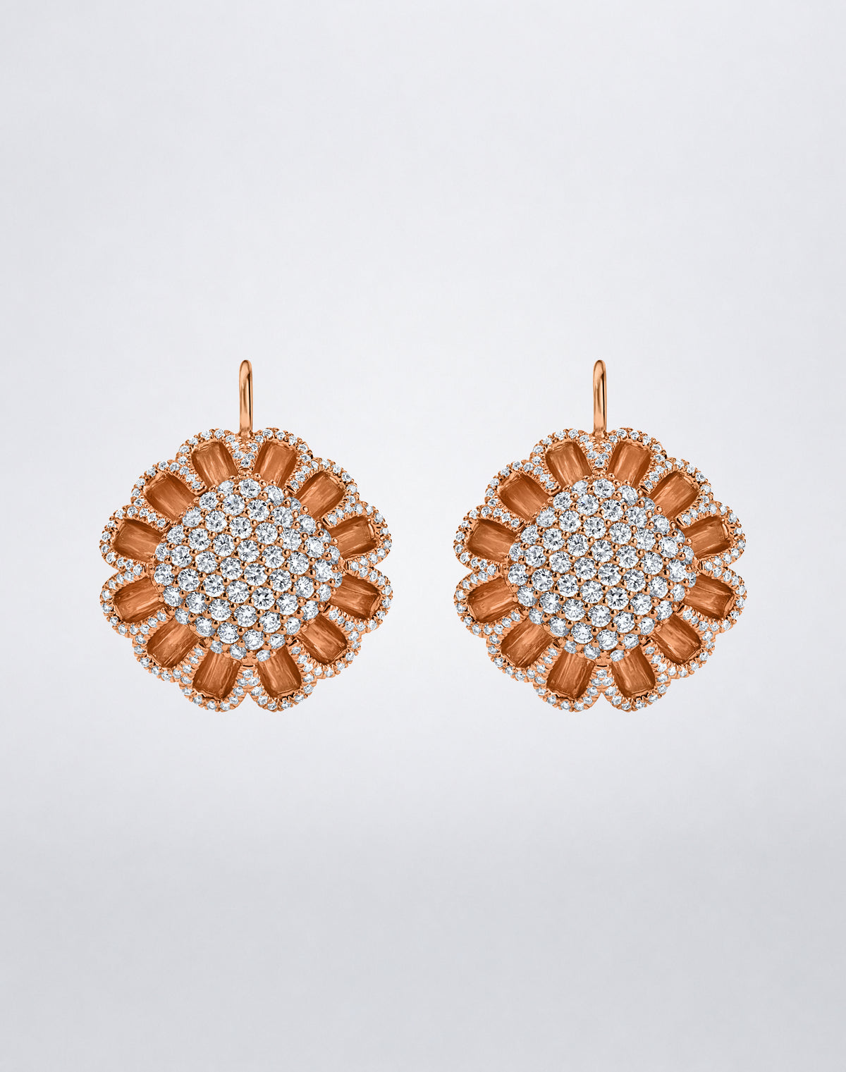 Mindi Mond New York Floating Hues All Diamond Mega Drop Earrings with diamonds in signature elliptical settings in 18K rose gold