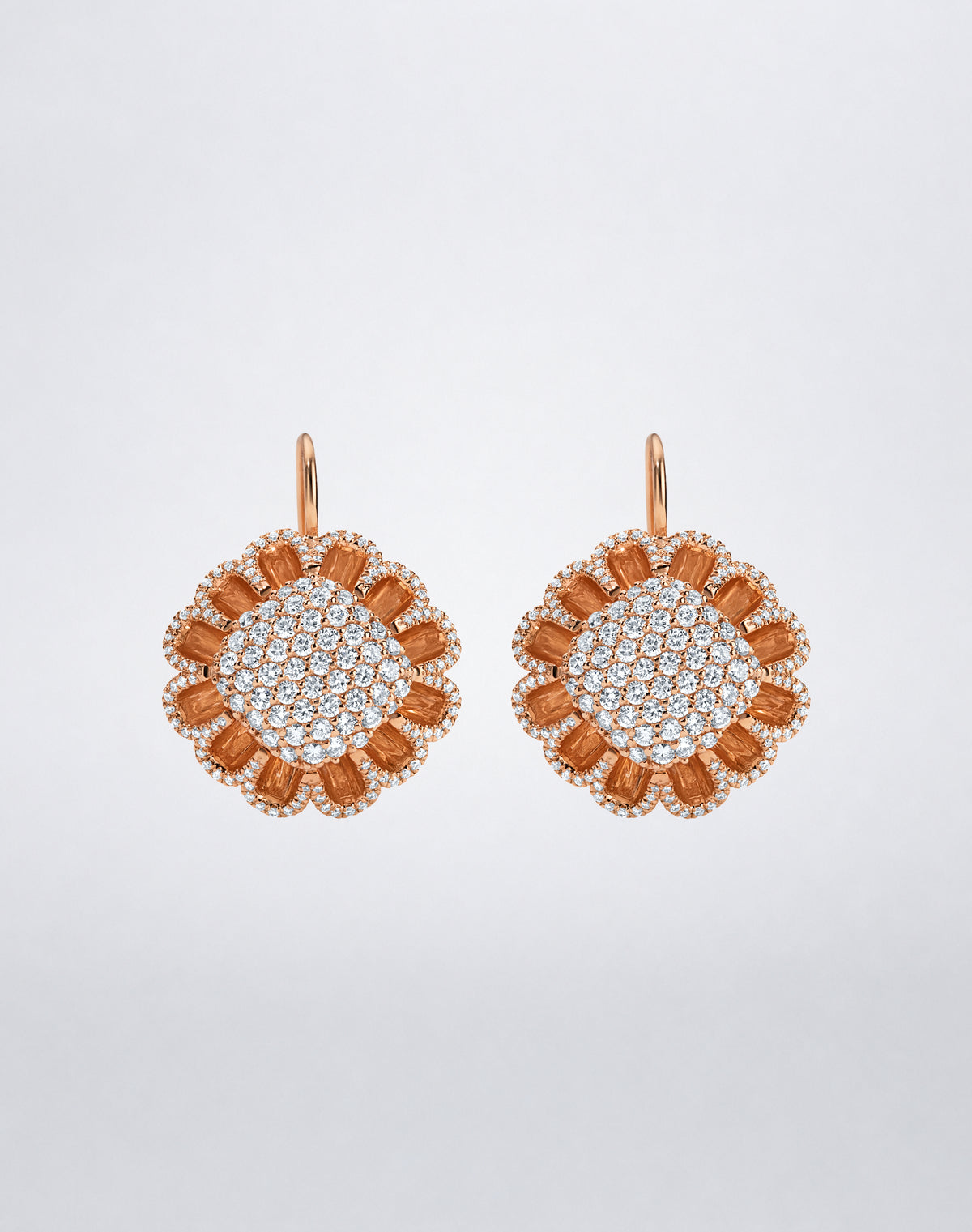 Mindi Mond New York Floating Hues All Diamond Petite Drop Earrings with pavé diamonds in signature elliptical settings in 18K rose gold
