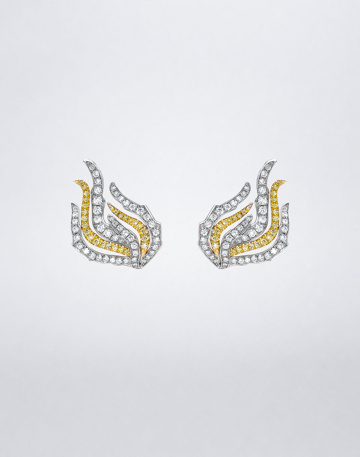 Mindi Mond New York ICONS Fire and Ice Diamond Earrings, detail view showing the detachable lower drops removed to reveal the sculptural diamond stud tops.