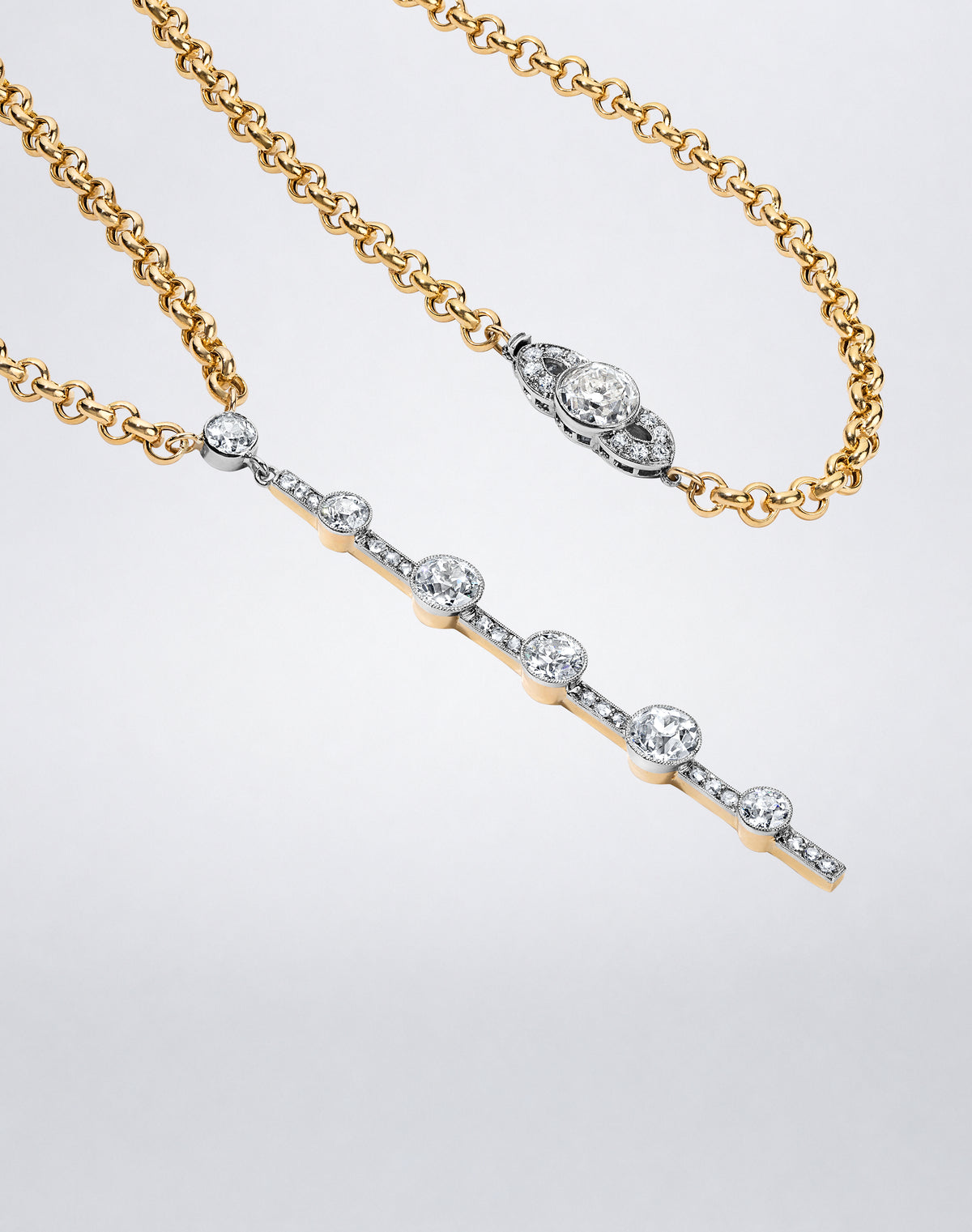 Old European Diamond Obelisk Double Wrap Sautoir Necklace