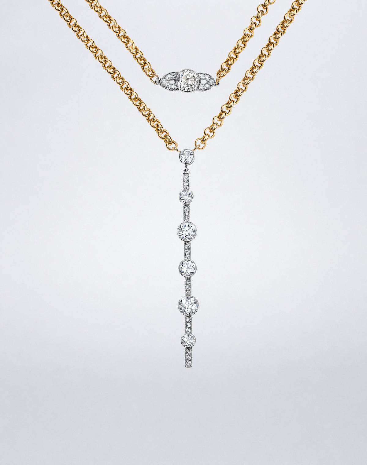 Old European Diamond Obelisk Double Wrap Sautoir Necklace