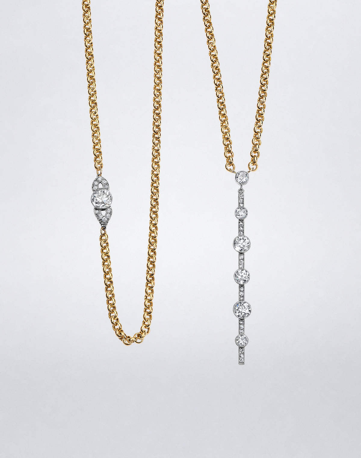 Old European Diamond Obelisk Double Wrap Sautoir Necklace