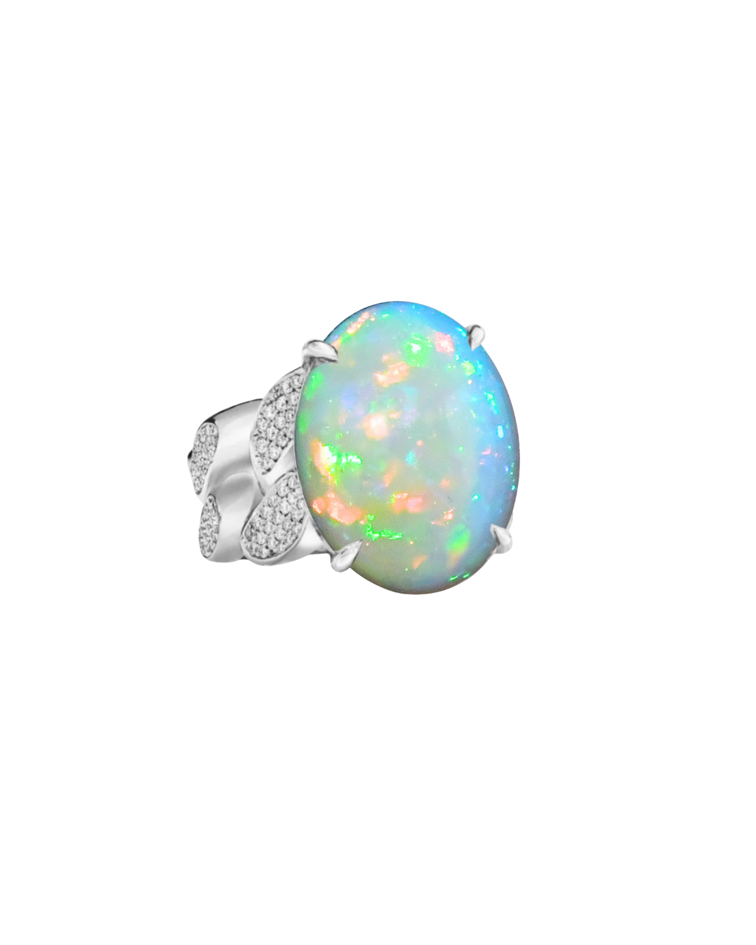 Opal & Diamond Link Ring