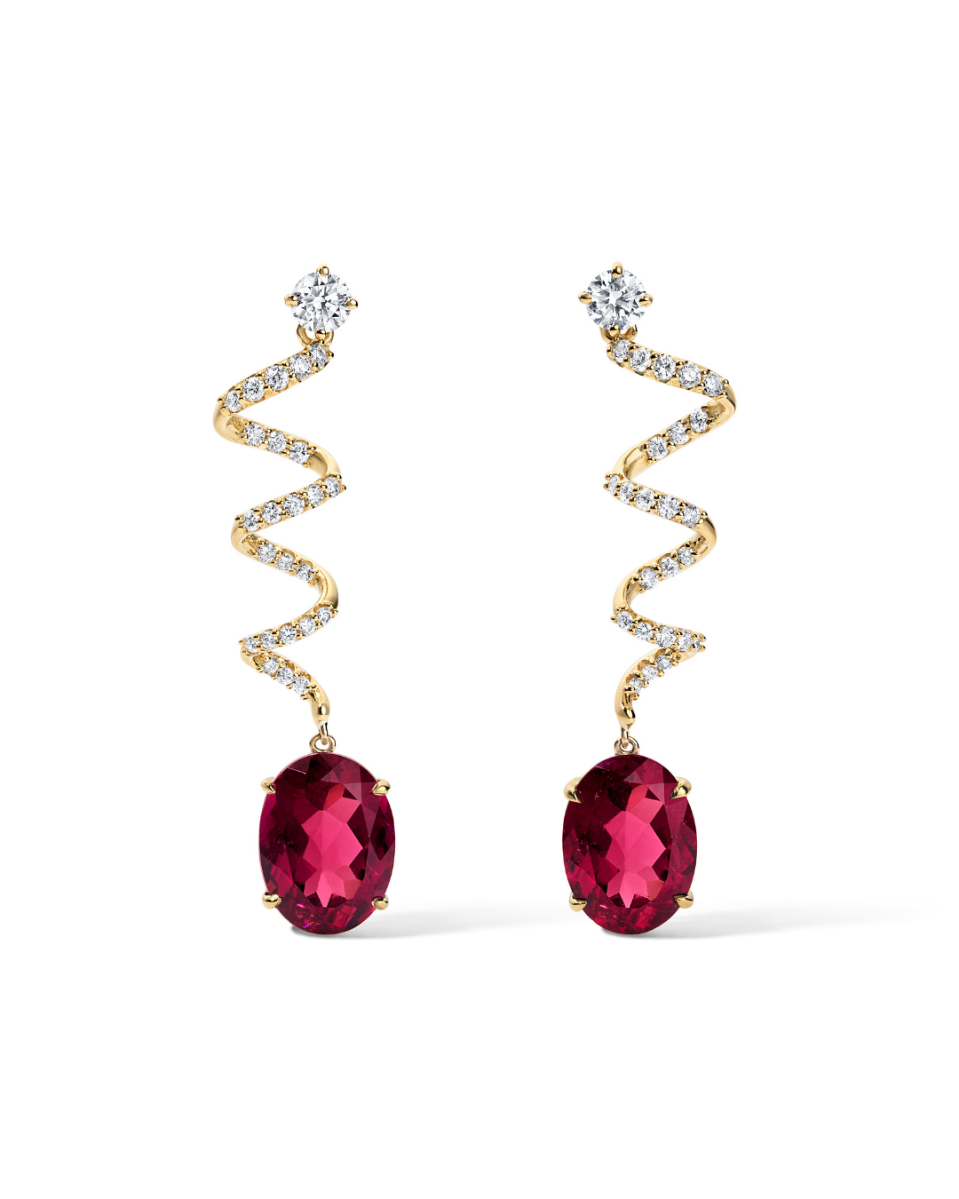 Rubellite Diamond Spiral Earrings
