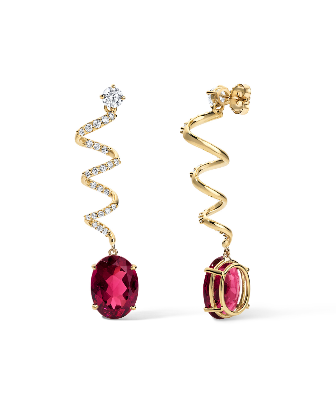 Rubellite Diamond Spiral Earrings